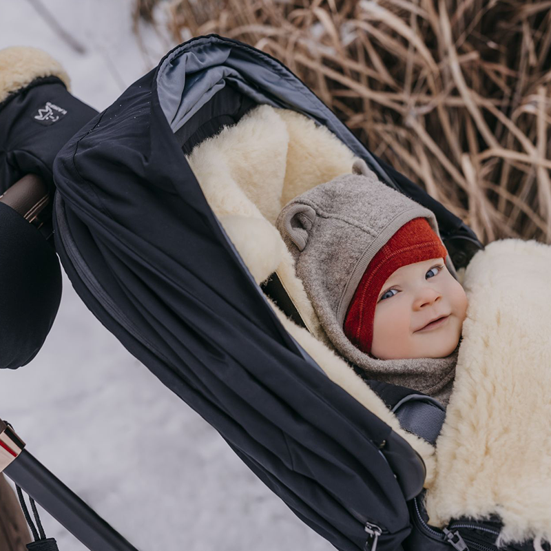 Lambskin Stroller Footmuff 'LOVE THE NATURE' Black