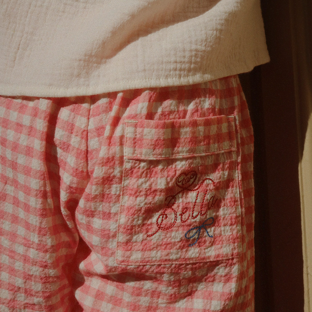 Konges Sløjd Seersucker-Hose &#39;RHW X KS&#39; Bella Peach Blossom Check