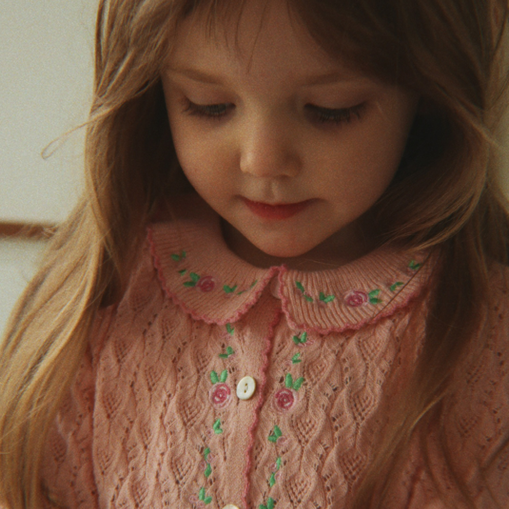 Konges Sløjd Knitted Cardigan with Collar 'Rosier' Light Rose