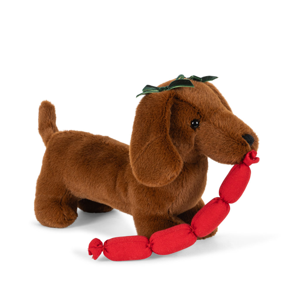 Konges Sløjd Peluche Teckel dans un panier « Chorizo » marron