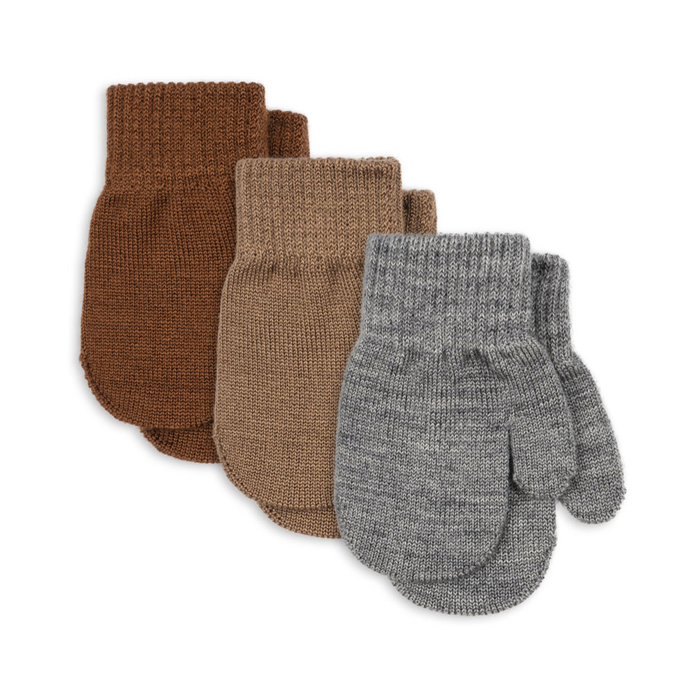 Konges Sløjd  Fäustlinge 'Filla' 3er Set Grey Melange/Beige/Brown