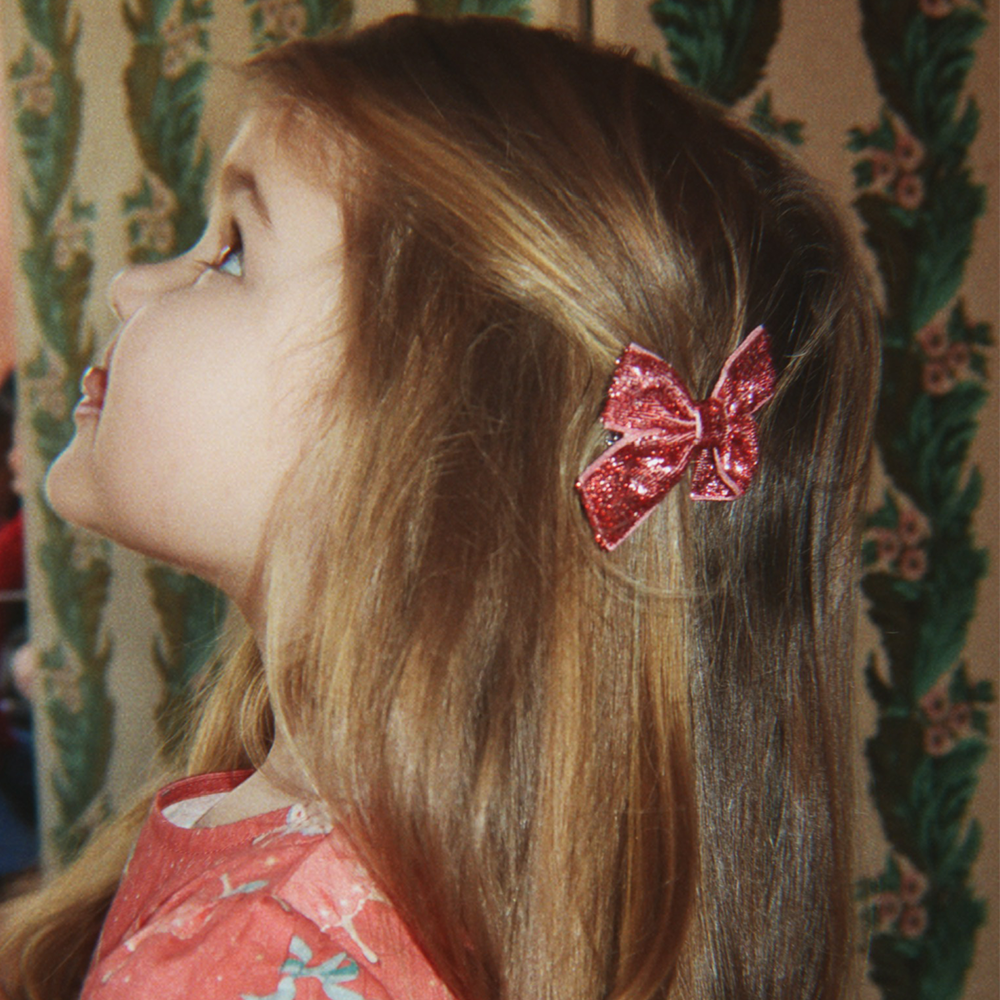 Konges Sløjd Haarclips 'Micki Bow' Red Glitter/Rose Glitter