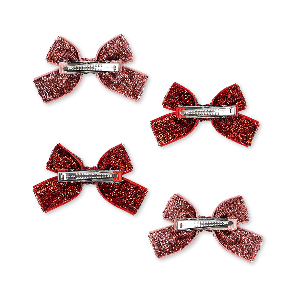 Konges Sløjd Haarclips 'Micki Bow' Red Glitter/Rose Glitter