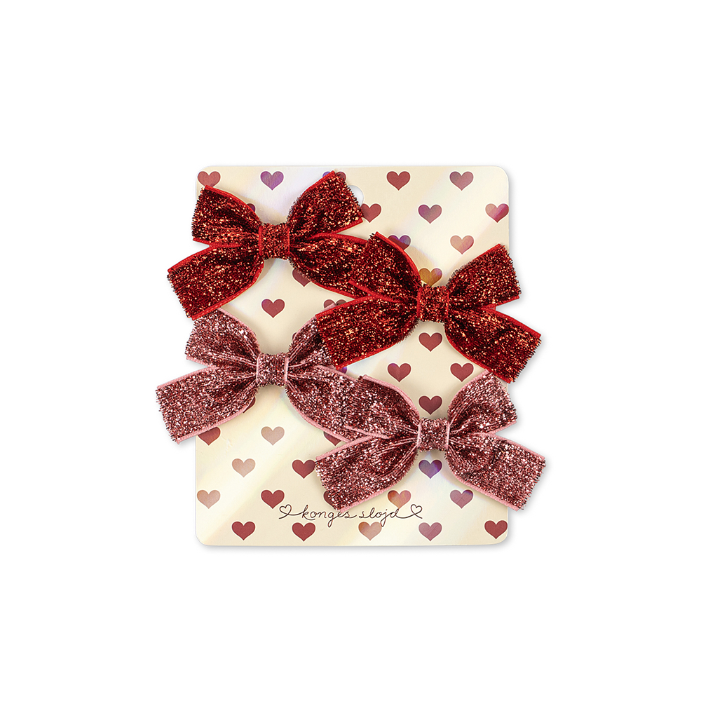 Konges Sløjd Haarclips 'Micki Bow' Red Glitter/Rose Glitter
