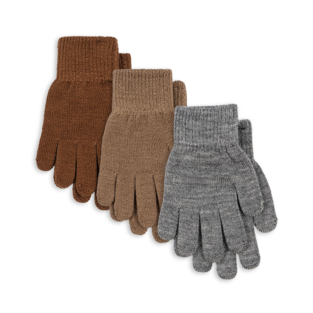 Konges Sløjd  Fingerhandschuhe &#39;Filla&#39; 3er Set Grey Melange/Beige/Brown