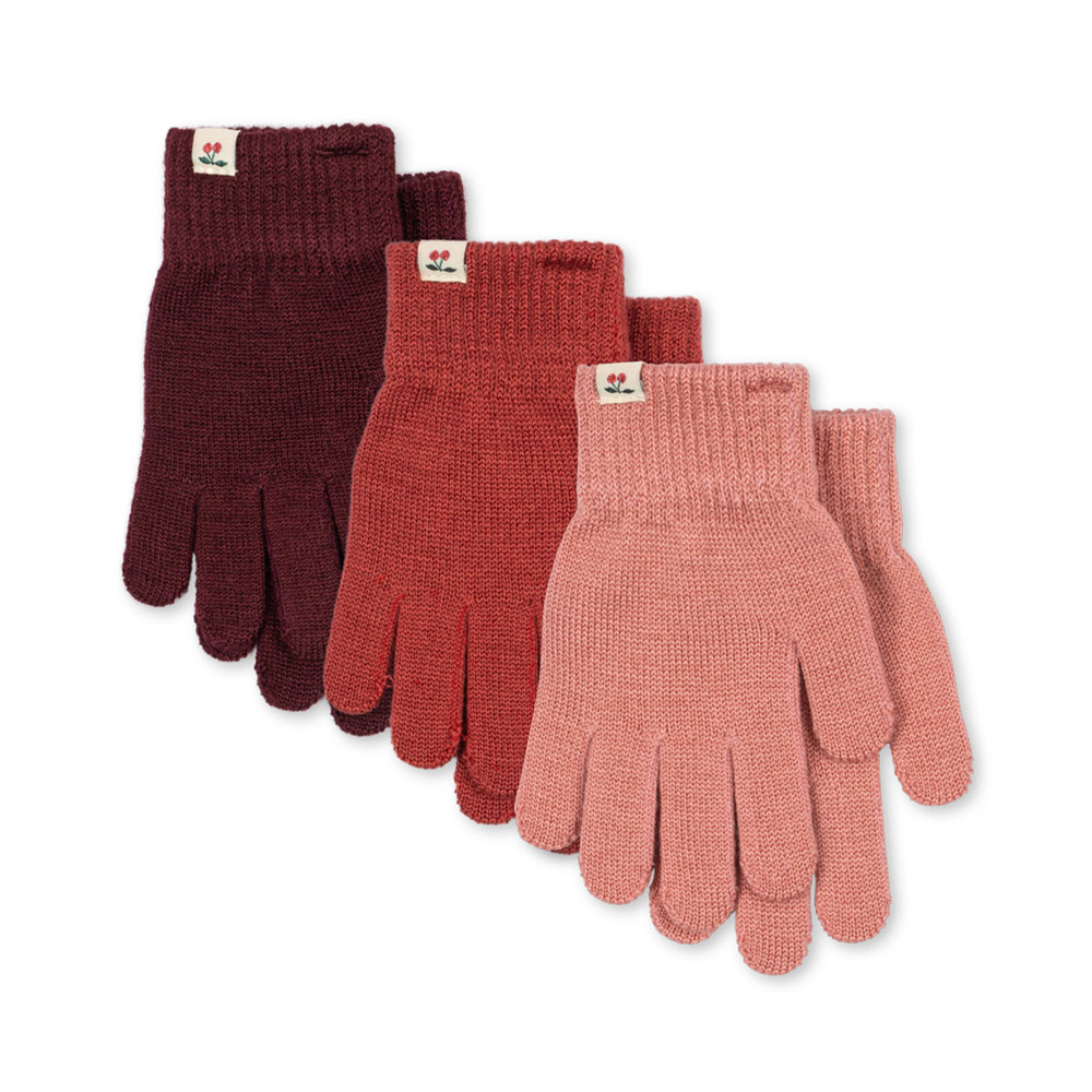 Konges Sløjd Gants de doigt "Filla" lot de 3 Rose Mix