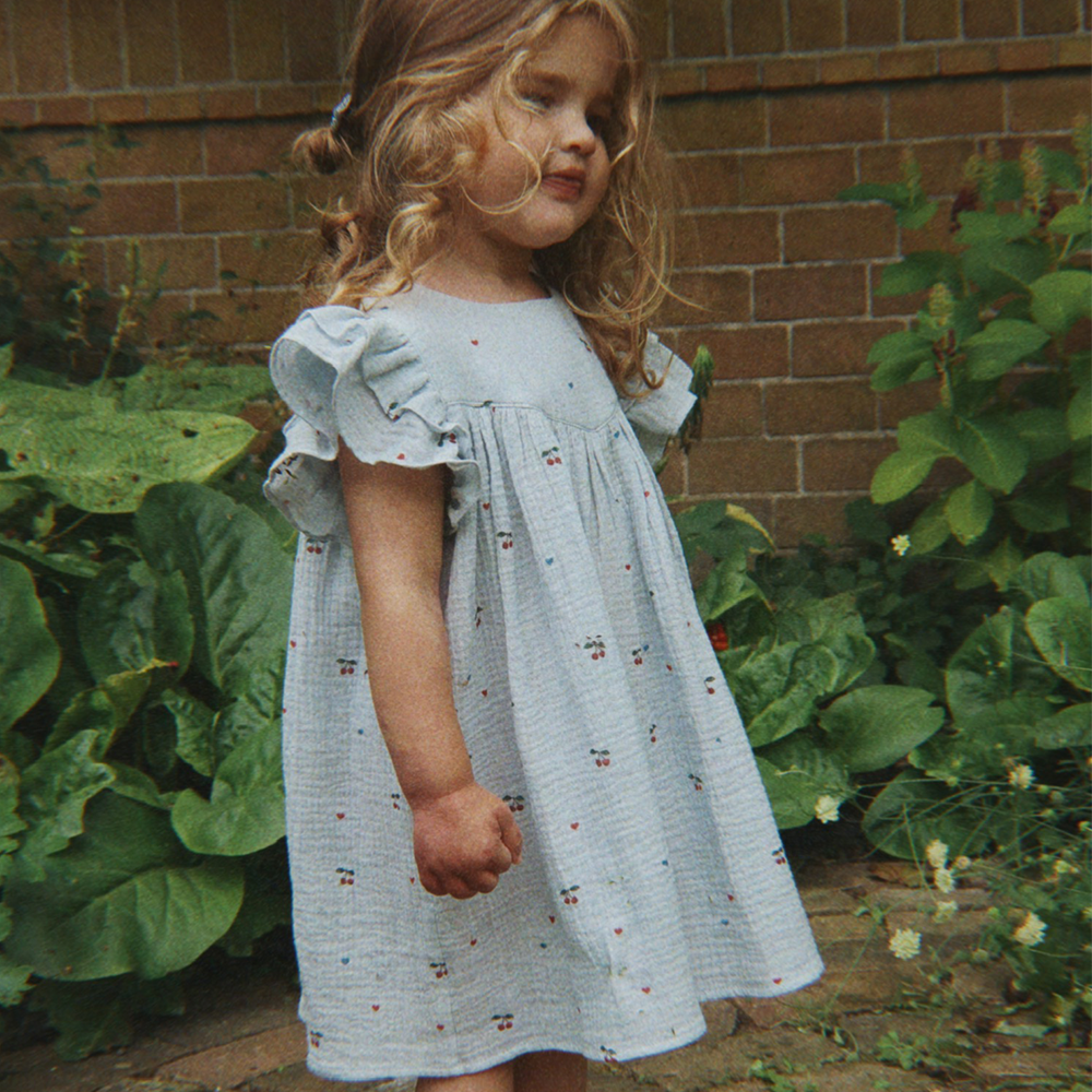 Konges Sløjd Musselin-Sommerkleid 'Coco' Cherry Blue Coeur