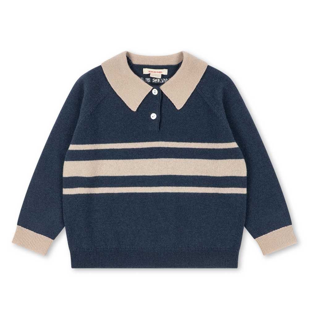 Konges Sløjd Pull Polo en Laine 'Basi' Rayures Bleu Foncé