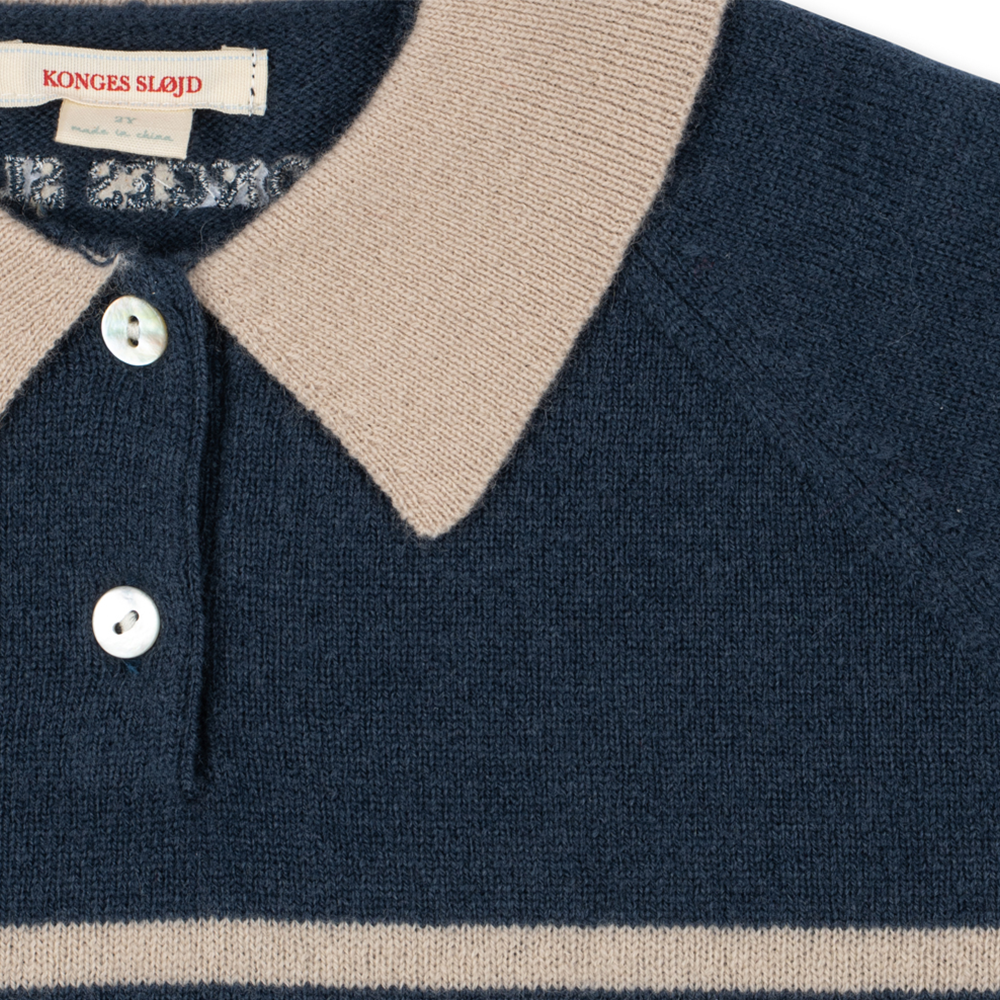 Konges Sløjd Pull Polo en Laine 'Basi' Rayures Bleu Foncé