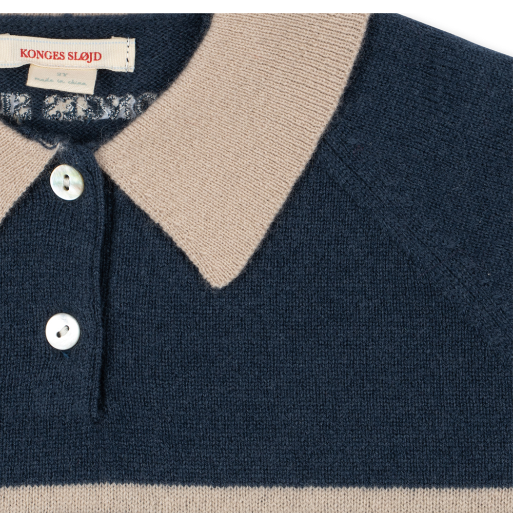 Konges Sløjd Pull Polo en Laine 'Basi' Rayures Bleu Foncé