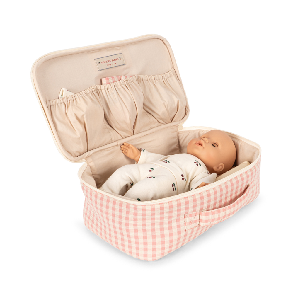 Konges Sløjd  Puppe mit viel Zubehör 'Baby Doll Nursery Suitcase' Pink Check