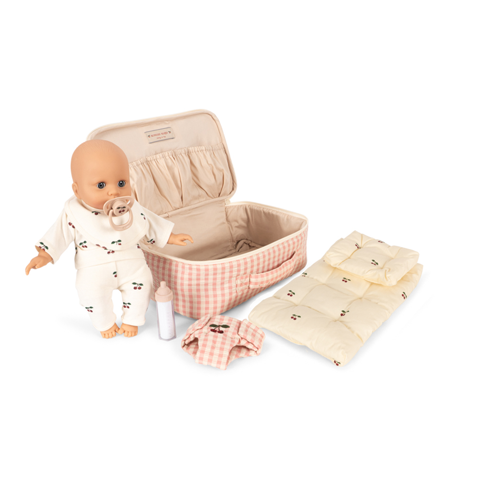 Konges Sløjd  Puppe mit viel Zubehör 'Baby Doll Nursery Suitcase' Pink Check