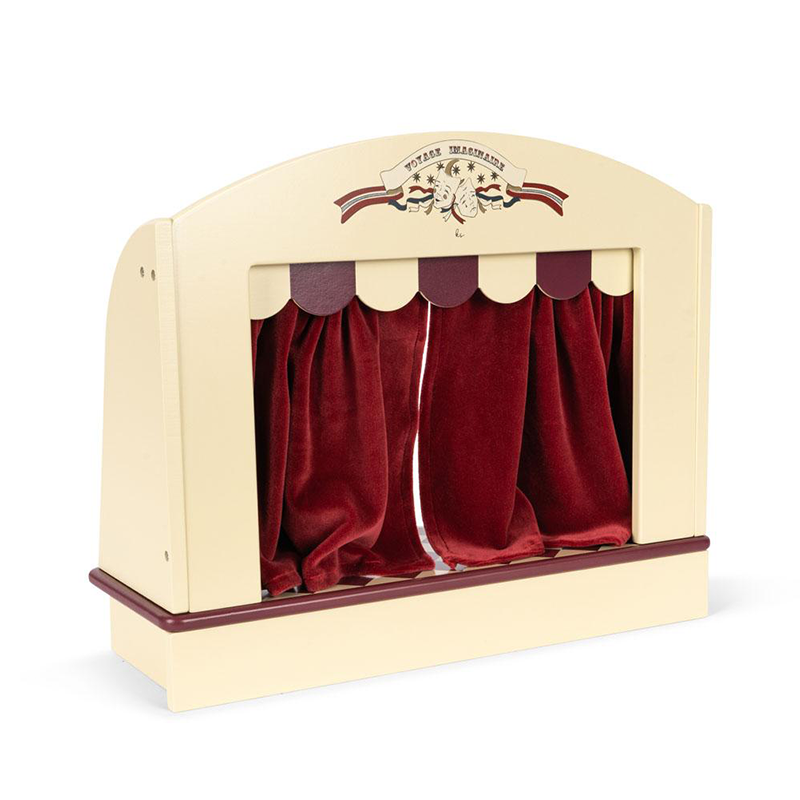 Puppentheater aus Holz mit rotem Samtvorhang von Konges Slojd. 