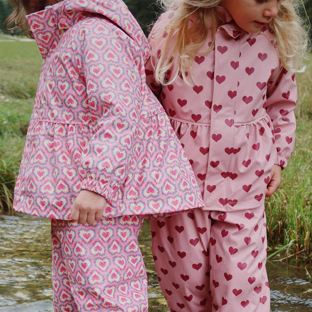 Konges Sløjd  Gefüttertes Regenjacke/-hose Set &#39;Rainy Palme Girl&#39;  Amour Pink