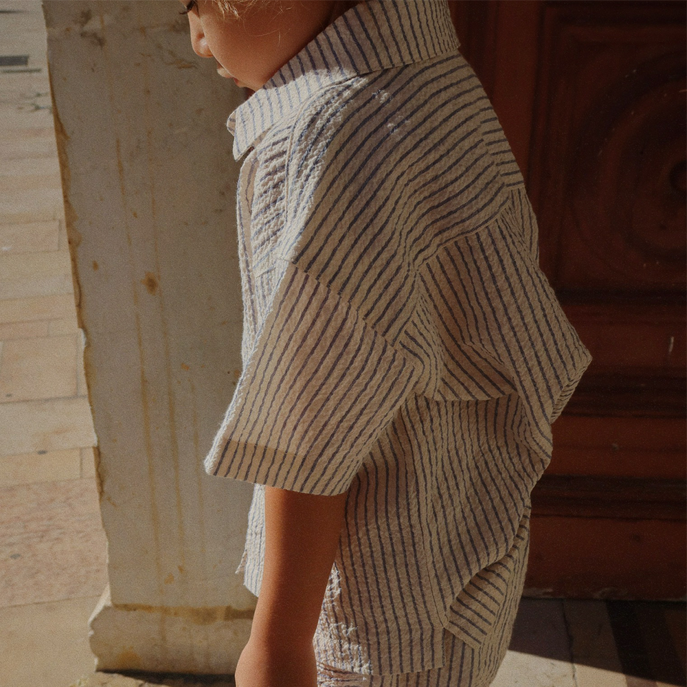 Konges Sløjd Seersucker-Hemd &#39;RHW X KS&#39; Duo Stripe Blue