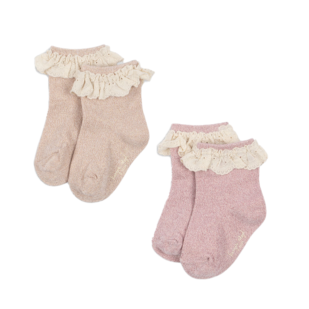 Konges Sløjd Ruffle Socks 2-pack 'Glitter' Rosette