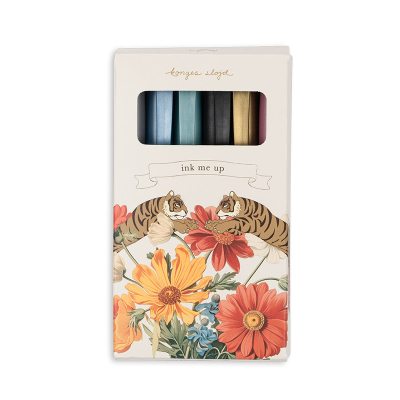 Tattoo-Stifte für Kinder in schöner Verpackung mit Tiger und Blumendesign.
