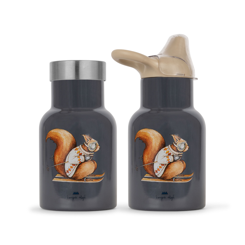 250 ml Kinder Thermosflasche in Blau mit Eichhörnchen auf Skiern von Konges Sløjd