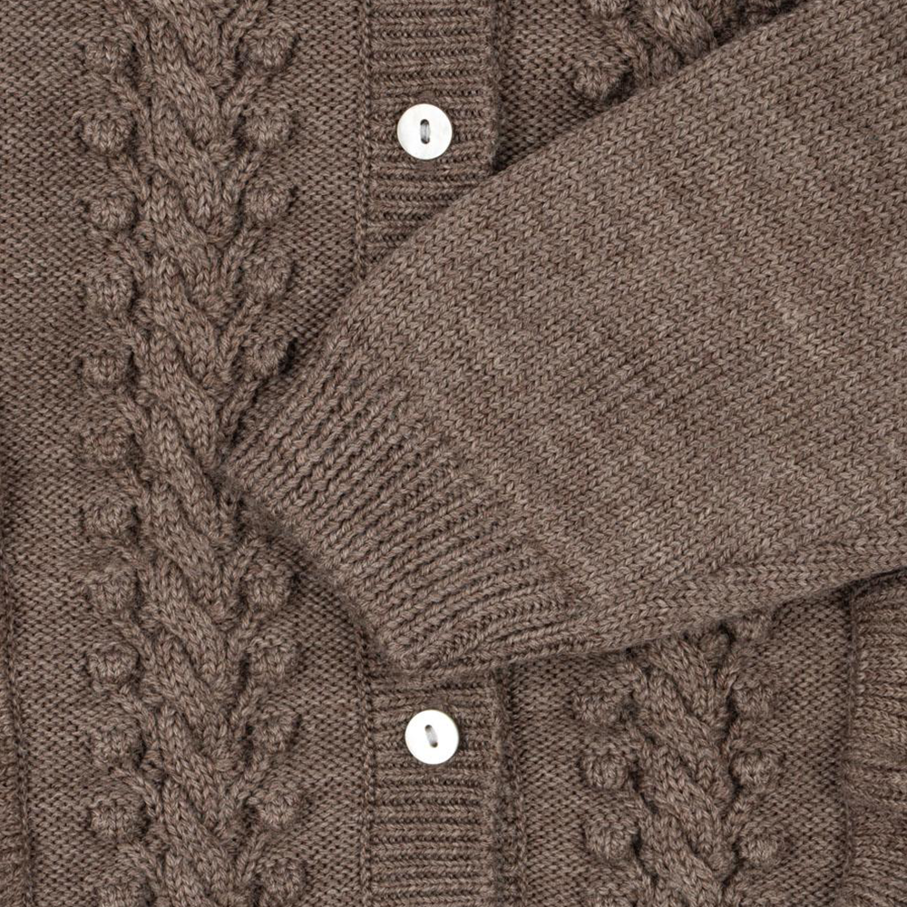 Konges Sløjd Woll-Cardigan mit Rüschen 'Fiol' Bunny Brown Melange