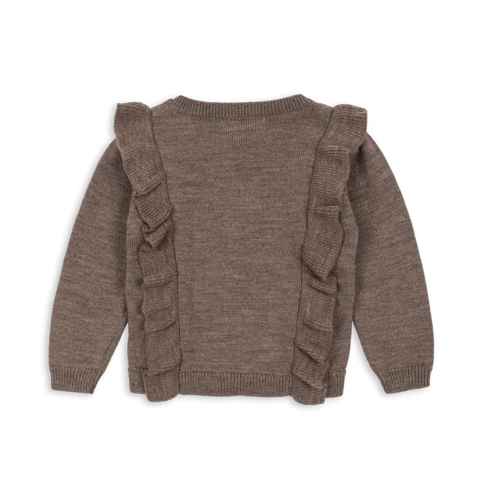 Konges Sløjd Woll-Cardigan mit Rüschen 'Fiol' Bunny Brown Melange