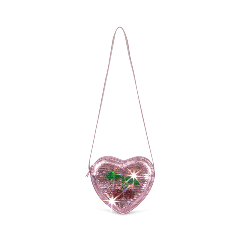 Umhängetasche in Herzform mit Pailletten in Rosa von Konges Slojd. 