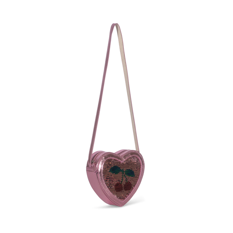 Umhängetasche in Herzform mit Pailletten in Rosa von Konges Slojd. 
