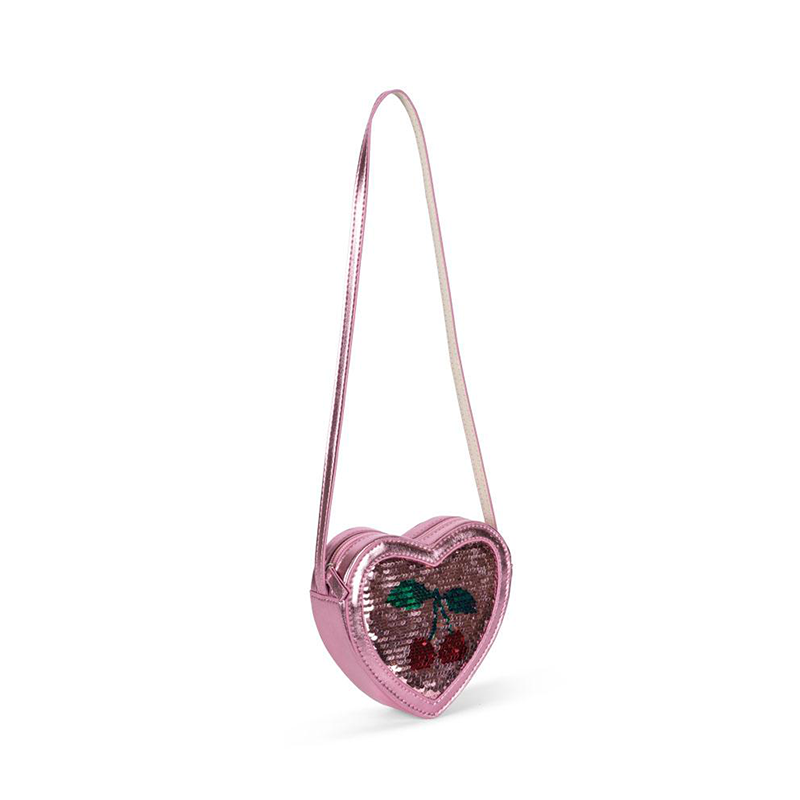 Umhängetasche in Herzform mit Pailletten in Rosa von Konges Slojd. 