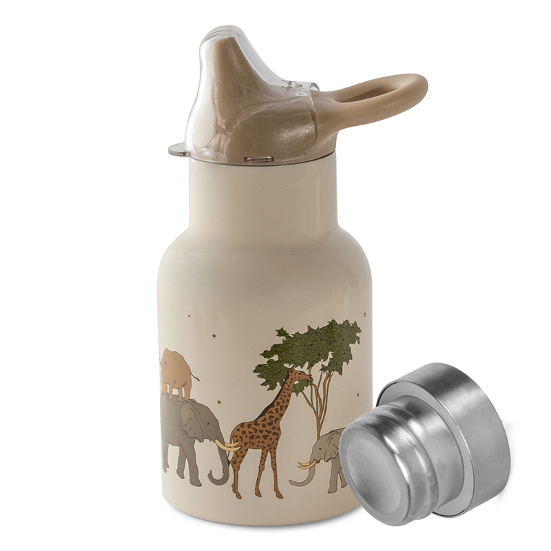 Konges Slojd Thermostrinkflasche für Kinder mit Safari-Muster.