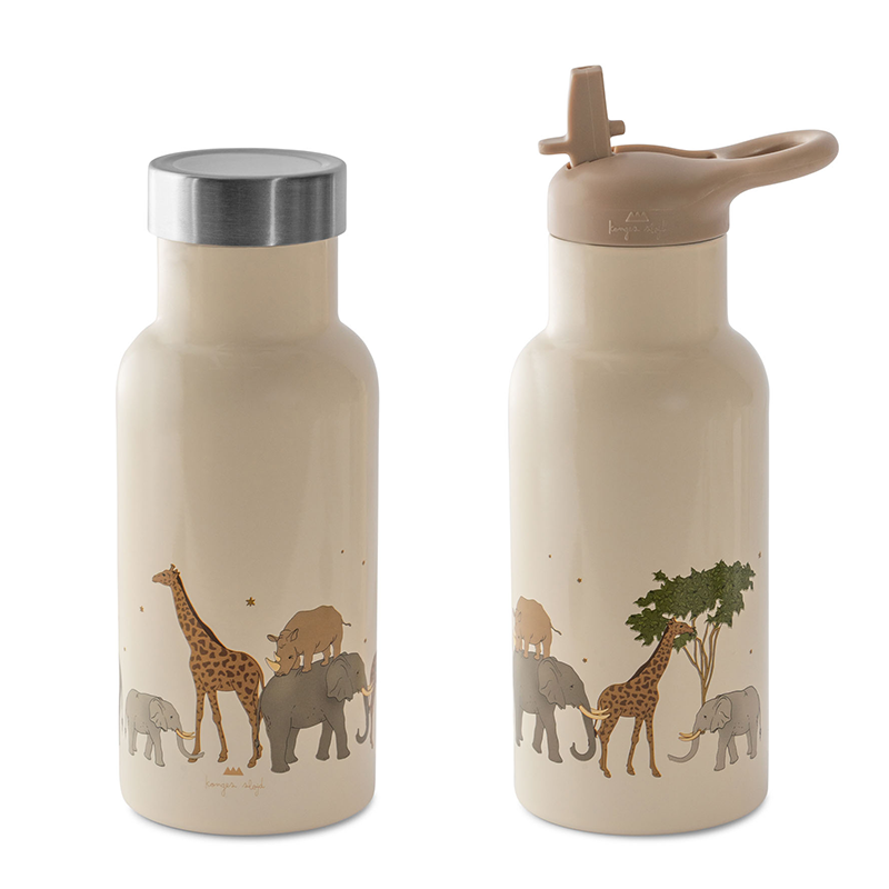 Konges Slojd Thermosflasche mit 2 verschiedenen Deckeln mit Safari Print.