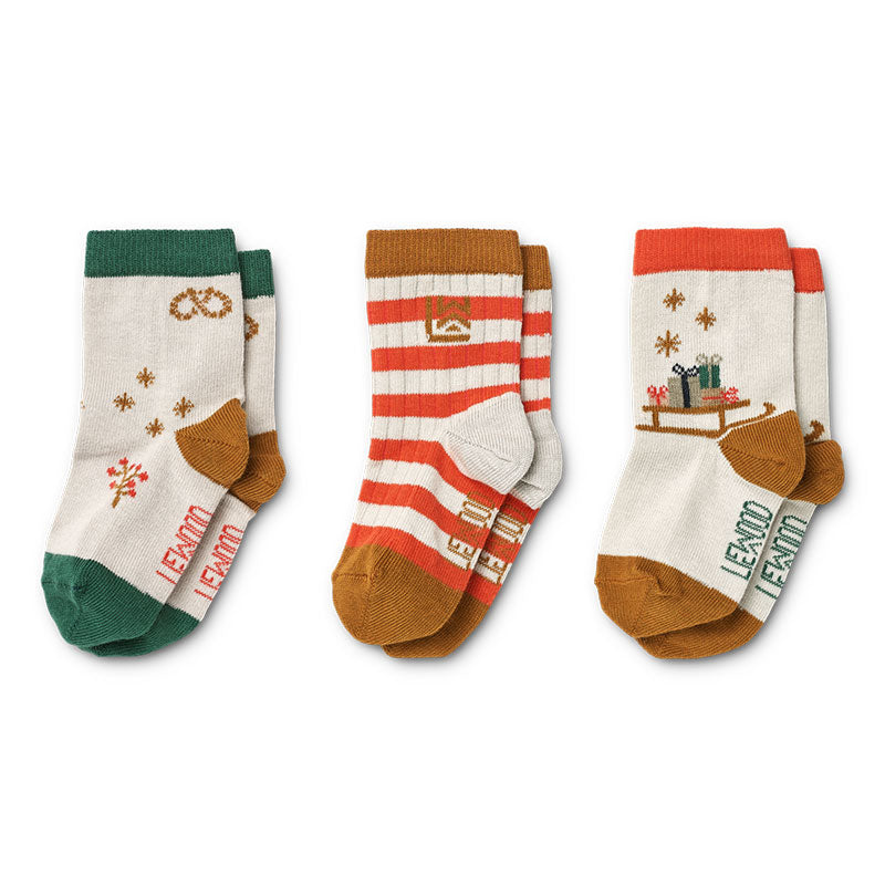 Liewood – praktisches 3er Pack Socken &quot;Silas&quot; mit tollen Weihnacht Prints &quot;Holiday Sandy Mix&quot;