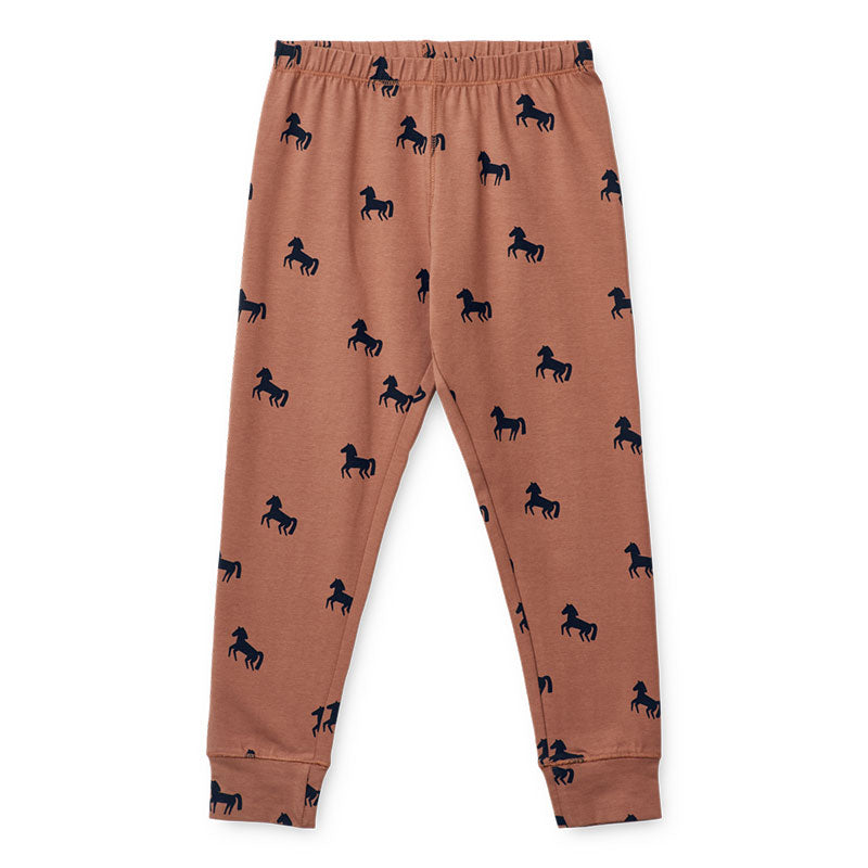 Liewood – Tolles Pijama Set &quot;Wilhelm&quot; mit Schlafanzug-Hose und Langarm-T-Shirt – Schöner Pferde-Print &quot;Horses Dark Rosetta&quot;