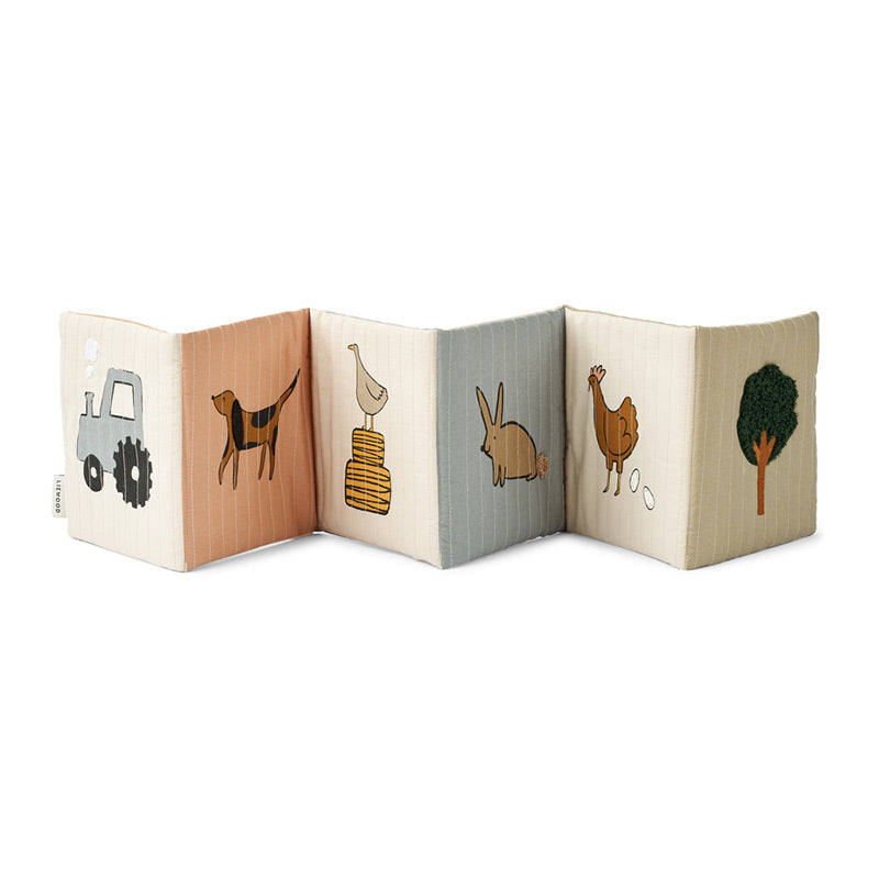 Liewood – Babybuch aus Stoff ausklappbar – mit tollen Bauernhof Motiven in beige