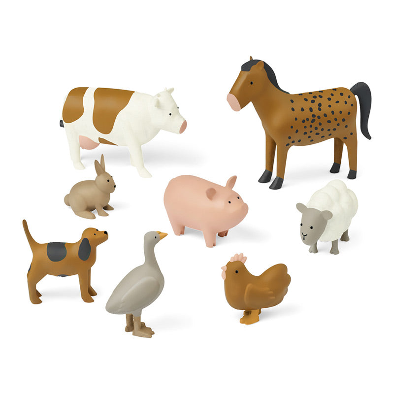 Liewood – tolle Bauernhof Tiere im 8er Set – mit Kuh, Pferd, Schwein, Schaf, Gans, Hase, Hund und Hahn