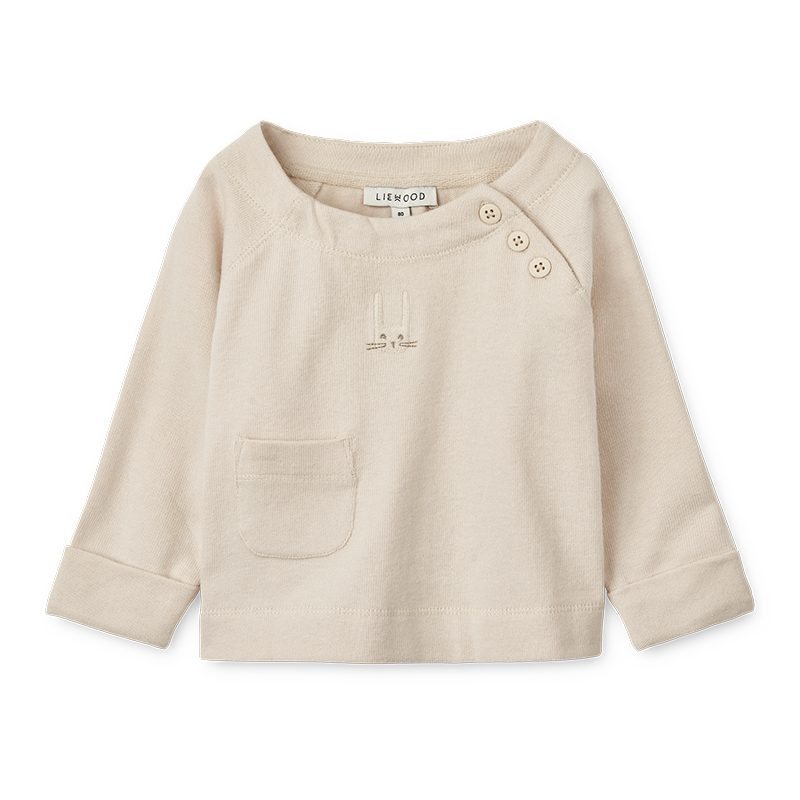 Baby T-Shirt in Beige mit Hasen Strickmuster von Liewood.