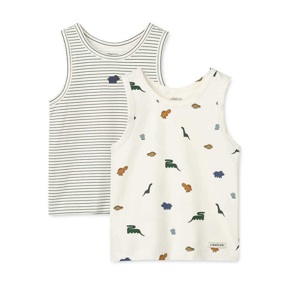 Liewood Tank Top 2er Set &#39;Faris&#39; Mini Dinosaurs Creme/Stripe Mix