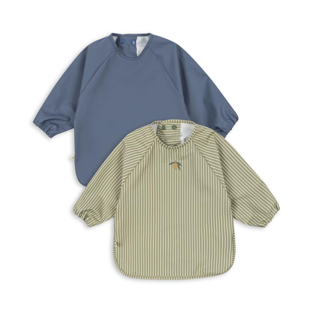 Konges Sløjd  Langarm Lätzchen 2er Set Tea Stripe/Flint Stone