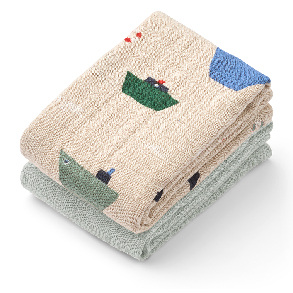 Liewood Muslin Cloth 2-Pack 'Lewis' Sailing/Dove Blue Mix
