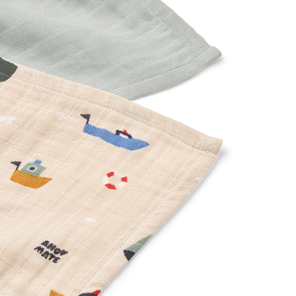 Liewood Muslin Cloth 2-Pack 'Lewis' Sailing/Dove Blue Mix