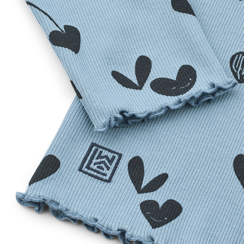 Liewood Langarmshirt in Rippstrick 'Nieve' Sweethearts/Beach Blue