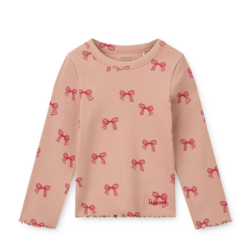 Liewood Langarmshirt in Rippstrick 'Nieve' Bows/Pale Tuscany