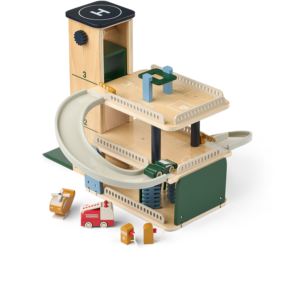 Liewood Parkhaus aus Holz 'Jordy' Beach Blue Multi Mix