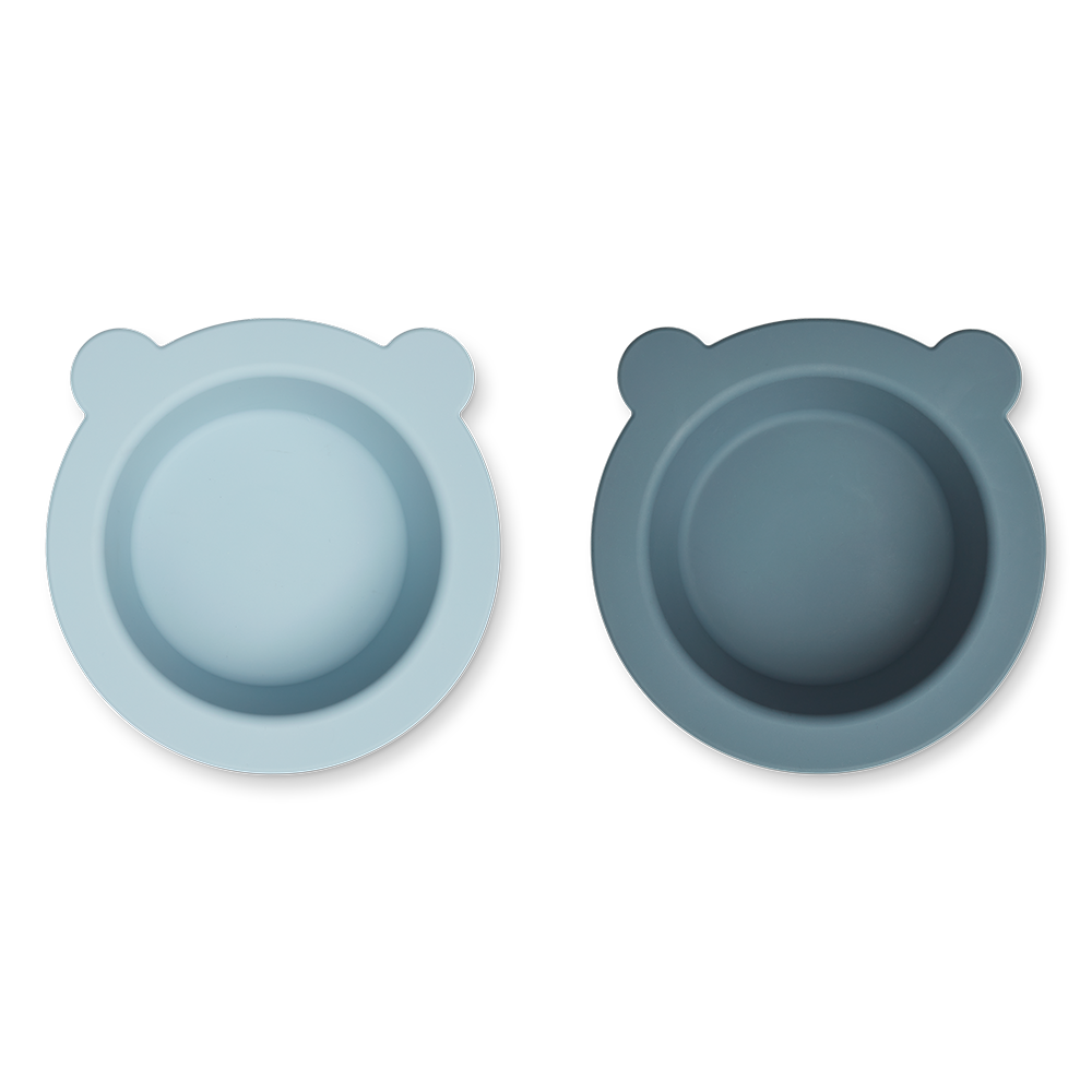 Liewood Silikon Teller mit Saugnapf 2er Set 'Peony' Sea Blue/Whale Blue Mix