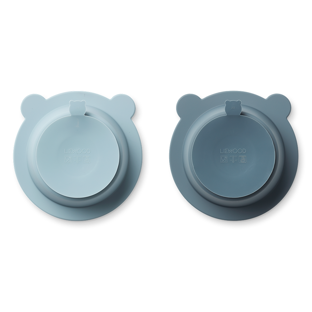 Liewood Silikon Teller mit Saugnapf 2er Set 'Peony' Sea Blue/Whale Blue Mix