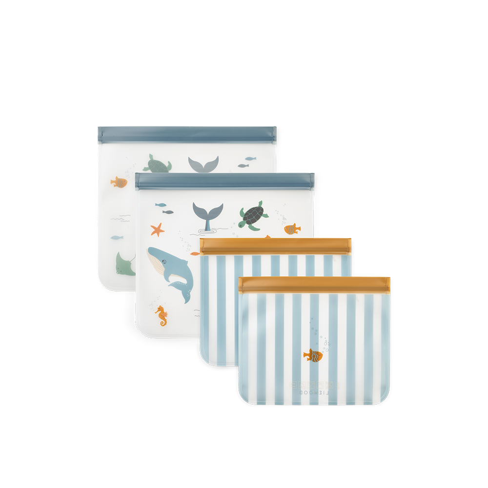 Liewood  Wiederverwendbare Snackbeutel 4er Set 'Rebus' Sea Creature/Sandy - Online MY SNOWFLAKE