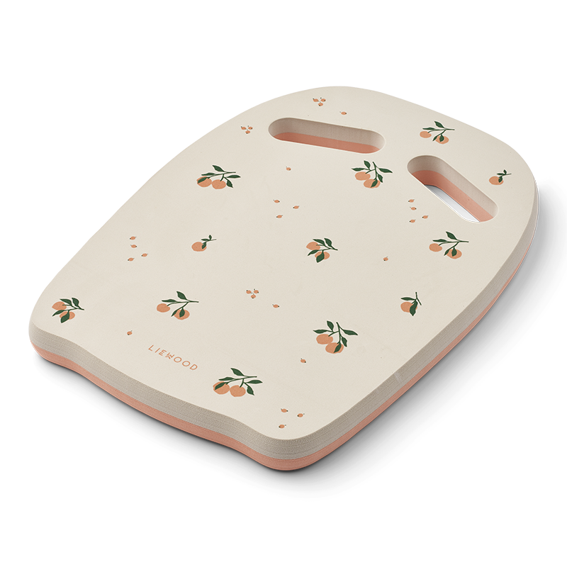 Liewood Schwimmbrett für Kinder mit Pfirsichmuster in Beige und in Rosa. 