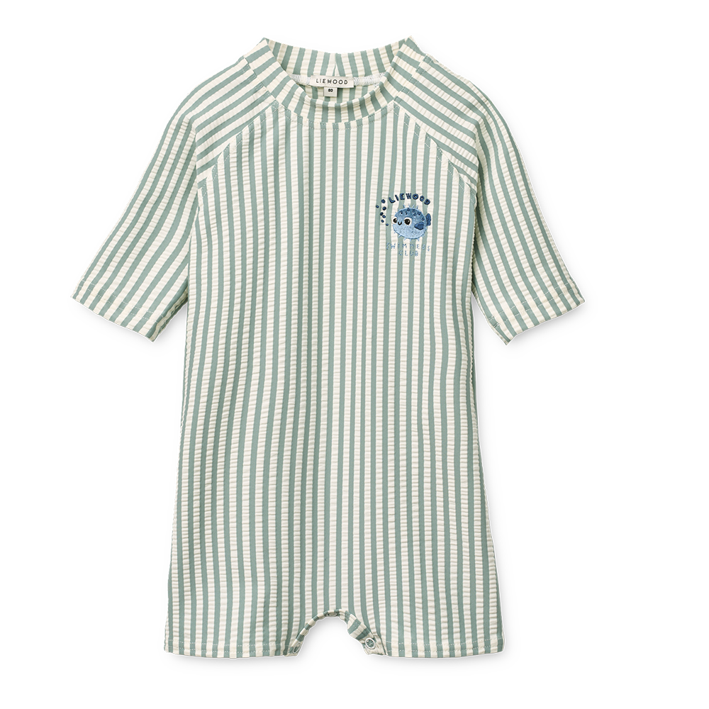 Liewood Baby Seersucker Bade-Jumpsuit 'Thor' Peppermint/Sandy