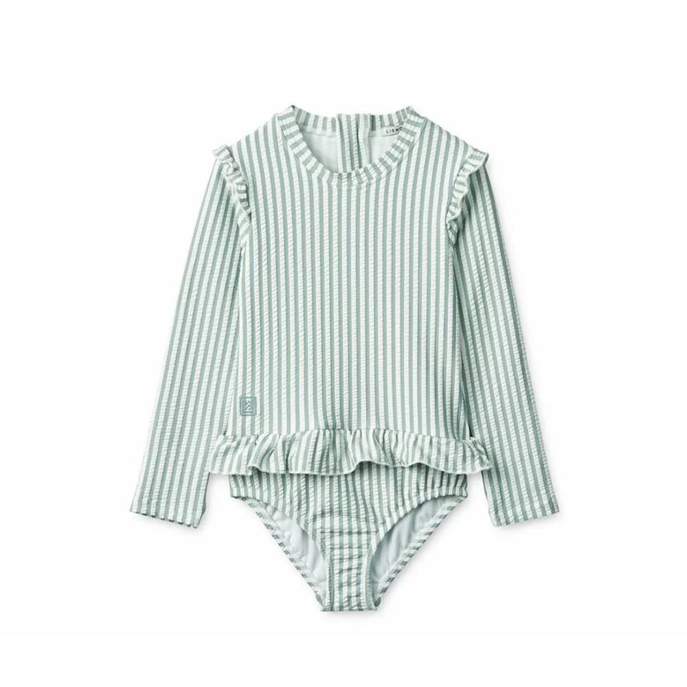 Liewood Maillot de Bain Bébé Seersucker 'Sille' Bleu Mer/Blanc