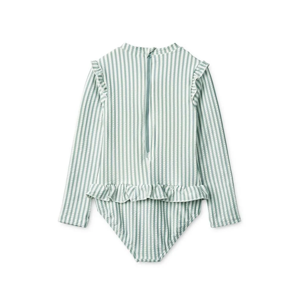 Liewood Maillot de Bain Bébé Seersucker 'Sille' Bleu Mer/Blanc