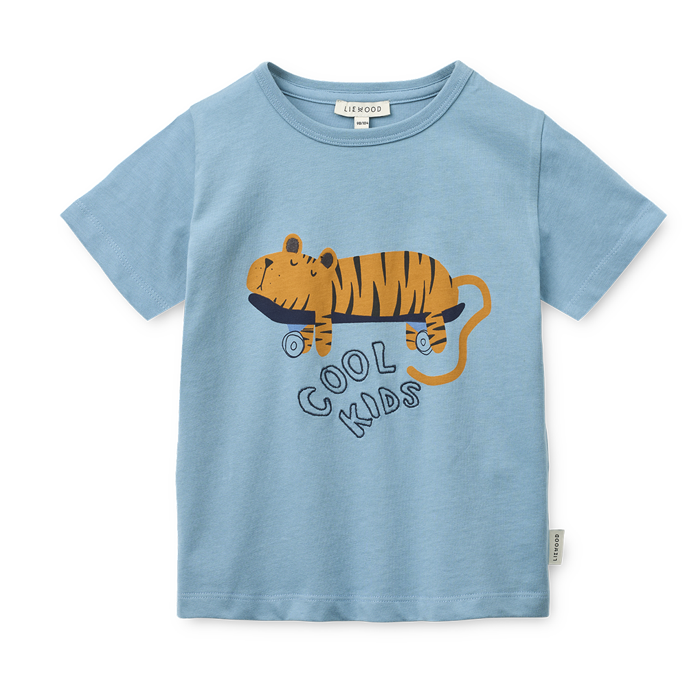 Liewood Baumwoll T-Shirt 'Apia' Tiger/Beach Blue - Online MY SNOWFLAKE