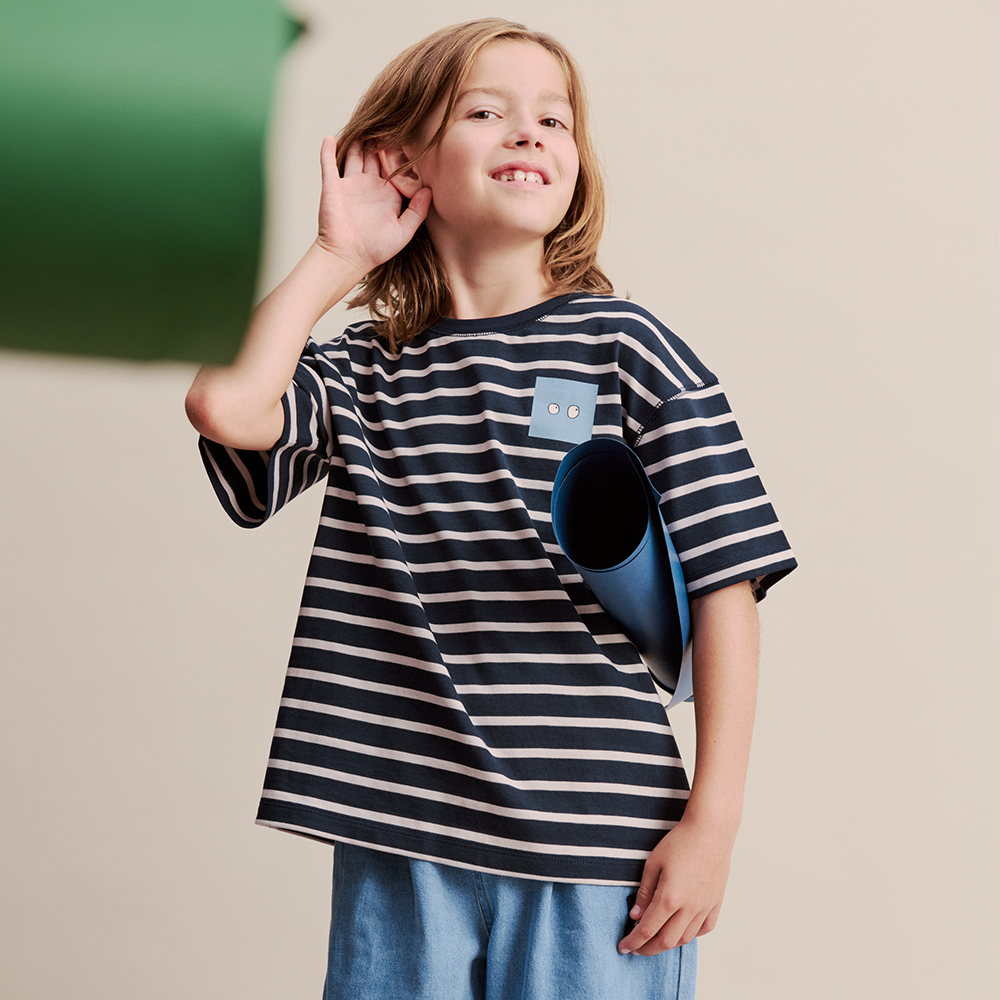 T-shirt en coton Liewood « Tyler » rayé bleu marine classique et sable